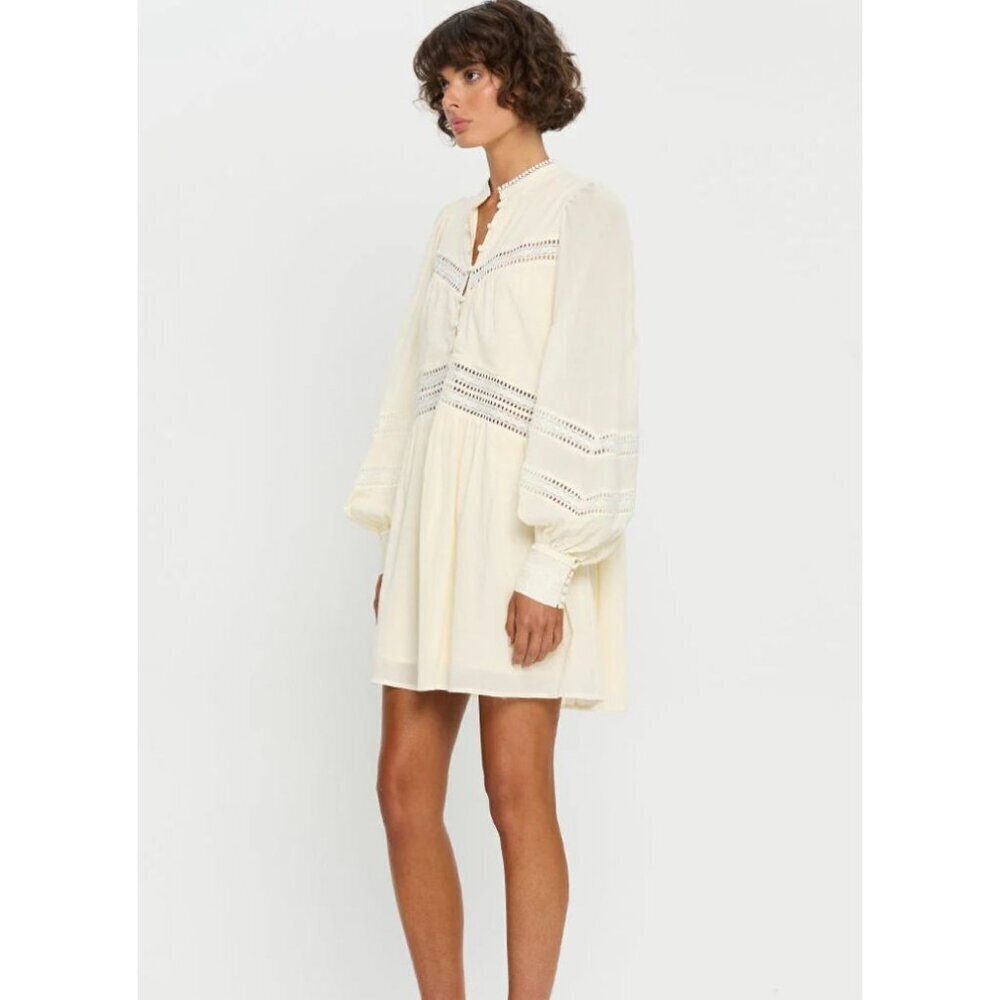 KIVARI NWT Tana Mini Dress in Natural Cream Size 4 Balloon Sleeve Cotton Resort